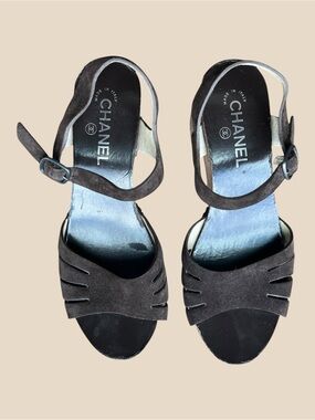 CHANEL Suede Lucky Charms Studded Wooded Platforms